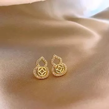 Серьги-пусеты Xuanxue Wangcai в виде тыквы, уникальные, новый поступление 2025, серьги с особым интересом, золотые винтажные серьги, женские, причудливая доступная роскошь Golden Coin Gourd ~ Bring In Wealth and Treasure
