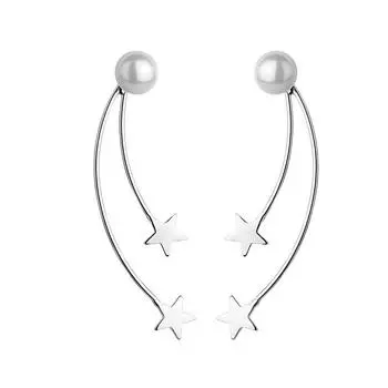Серьги-пусеты Звездопад маленькие свежие с искусственным жемчугом, подвески-пентаграммы сзади, милые серьги-гвоздики для студентов