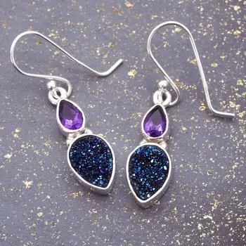 Серьги Rain Drop Druzy и аметист Free Size синий