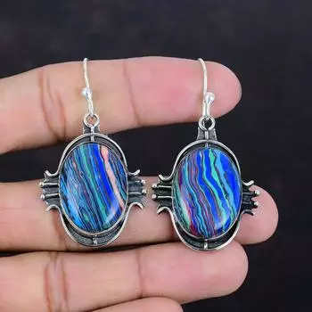 Серьги Rainbow Calsilica из стерлингового серебра 925 пробы, серьги ручной работы, уникальные стильные украшения, серьги с драгоценными камнями, подарки для нее, дизайнерские украшения