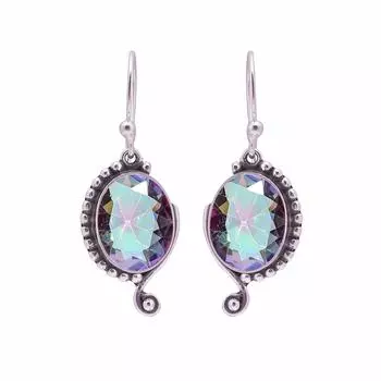 Серьги Rainbow Mystic Fire Topaz 925 Sterling Silver V8906, Радужная серьга, Овальная серьга, Подарок на День святого Валентина, Подарок для нее, Подарок на день рождения, Ручная работа