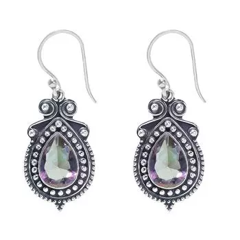 Серьги Rainbow Mystic Fire Topaz из стерлингового серебра 925 пробы V7431, Радужная серьга, Серьга в форме груши, Подарок на День святого Валентина, Подарок для нее, Подарок на день рождения, Ручная работа