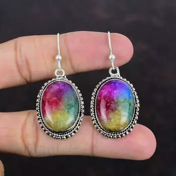 Серьги Rainbow Solar Quartz Druzy из стерлингового серебра 925 пробы, винтажные серьги с драгоценными камнями, ювелирные изделия ручной работы, абсолютно новые серьги, подарки на помолвку