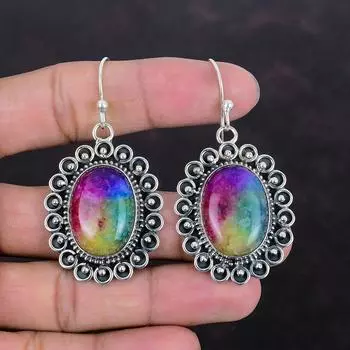 Серьги Rainbow Solar Quartz Druzy, настоящие драгоценные камни, ювелирные изделия ручной работы, серьги из стерлингового серебра 925 пробы, очень красивые висячие серьги, подарки для жены