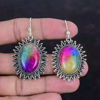 Серьги Rainbow Solar Quartz Druzy, серьги из стерлингового серебра 925 пробы, оригинальные серьги с драгоценными камнями, ювелирные изделия ручной работы, подарки на помолвку, висячие серьги