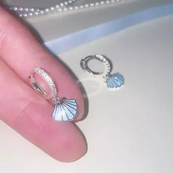Серьги-ракушки из серебряной иглы 925 пробы с голубыми каплями масла, женские, свежие и универсальные, модные серьги с цирконием, уникальные пряжки для ушей 925 silver needle