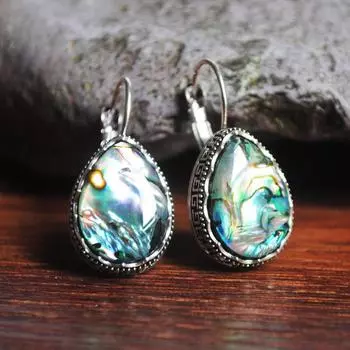 Серьги-ракушки в этническом стиле с инкрустацией камнями и каплями воды, винтажные серебряные металлические серьги с ручной резьбой, висячие серьги, ювелирные изделия