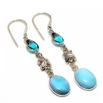 Серьги Republic Larimar с голубым топазом, посеребренные 925 пробы, 2,27 дюйма