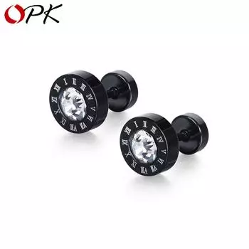 Серьги Ретро мужские римские цифровые круглые серьги из титановой стали чёрный