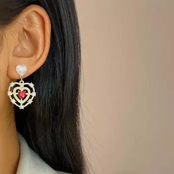 Серьги Retro Pearl Love с подвеской в форме сердца из кристаллов и циркония, аксессуары, серьги, женские украшения, подарки на вечеринку