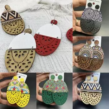 Серьги Ретро Полые Украшения Печатные Висячие Серьги Преувеличивать 8*4.1cm чёрный