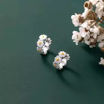 Серьги-ромашки Модные серьги с растительным темпераментом Подарки на день рождения для женщин Ювелирные изделия серебряный