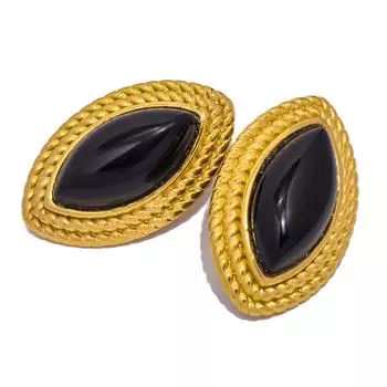 Серьги-ромбы из натурального камня для женщин - Гипоаллергенная нержавеющая сталь с покрытием из 18-каратного золота - Элегантные геометрические серьги для женщин чёрный