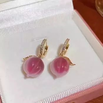 Серьги розового персика, женские серьги нежного дизайна, полные бриллиантов, серьги с пряжкой для женщин