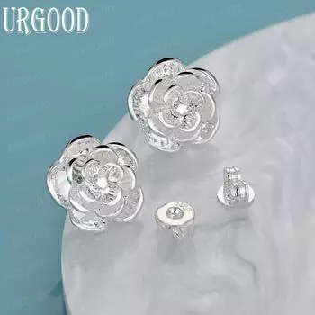 Серьги-розы из стерлингового серебра 925 пробы, модные свадебные украшения 1.00*1.00cm