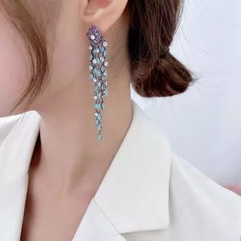 Серьги ручной работы, цветные циркониевые цветы, иглы из серебра 925 пробы, длинные кисточки и элегантные серьги с камелиями для женщин