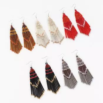 Серьги ручной работы из бисера в этническом стиле с серьгами Mizhu, женские богемные серьги с кисточками в стиле ретро белый