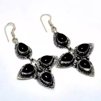 Серьги ручной работы из черного оникса с посеребрением 925 пробы 2,46 дюйма