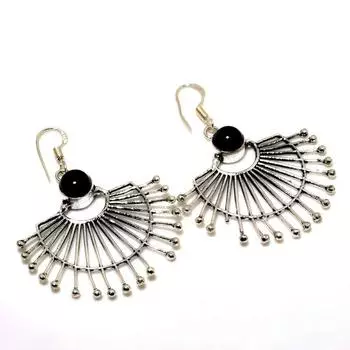 Серьги ручной работы из черного оникса с посеребрением 925 пробы 2,12 дюйма