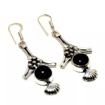 Серьги ручной работы из черного оникса с посеребрением 925 пробы 2,12 дюйма