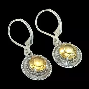 Серьги ручной работы из чистого серебра 925 пробы с натуральным цитрином 1,25 дюйма J1Q42