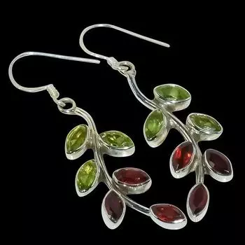 Серьги ручной работы из чистого серебра 925 пробы с натуральным драгоценным камнем перидот 1,75 дюйма u7M00