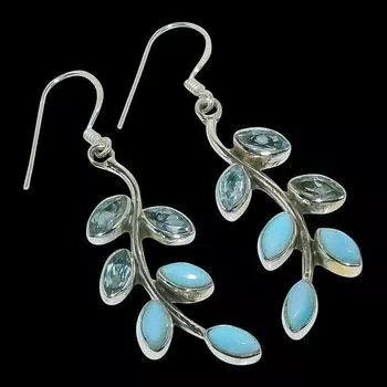 Серьги ручной работы из чистого серебра 925 пробы с драгоценным камнем Natural Republic Ларимар 1,75 дюйма V7P35