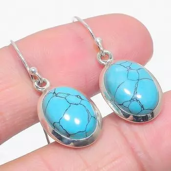 Серьги ручной работы из чистого серебра 925 пробы с натуральным бирюзовым камнем 1,50 дюйма H8B17