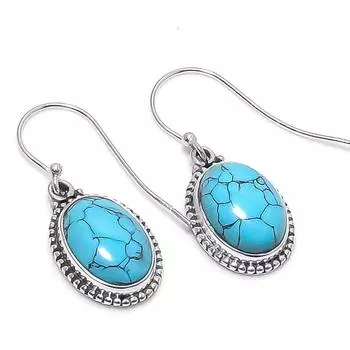 Серьги ручной работы из чистого серебра 925 пробы с натуральным бирюзовым камнем 1,25 дюйма W6S86