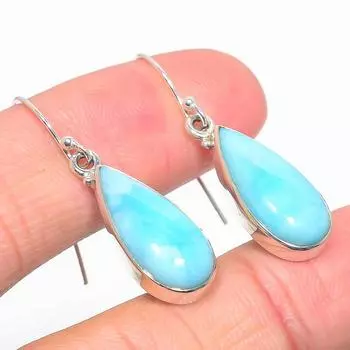 Серьги ручной работы из чистого серебра 925 пробы с драгоценным камнем Natural Republic Ларимар 1,50 дюйма K5T84