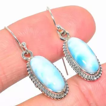 Серьги ручной работы из чистого серебра 925 пробы с драгоценным камнем Natural Republic Ларимар 1,50 дюйма q0Y95