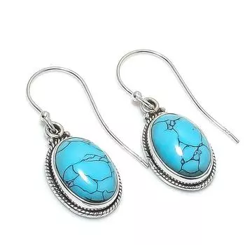 Серьги ручной работы из чистого серебра 925 пробы с натуральным бирюзовым камнем 1,25 дюйма Y5u76