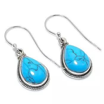 Серьги ручной работы из чистого серебра 925 пробы с натуральным бирюзовым камнем 1,25 дюйма f9Z34