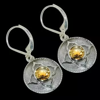 Серьги ручной работы из чистого серебра 925 пробы с натуральным цитрином 1,25 дюйма K6O18