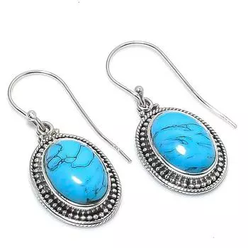Серьги ручной работы из чистого серебра 925 пробы с натуральным бирюзовым камнем 1,25 дюйма V0K21