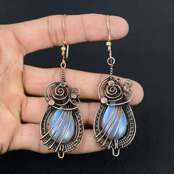 Серьги ручной работы из чистой медной проволоки с мистическим опалом и драгоценным камнем, свадебные украшения 2.36 Inches белый