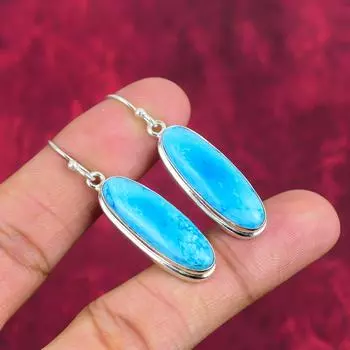 Серьги ручной работы из голубого бирюзового драгоценного камня, антикварные ювелирные серьги из стерлингового серебра 925 пробы, для подарка на помолвку 1.97 Inches синий