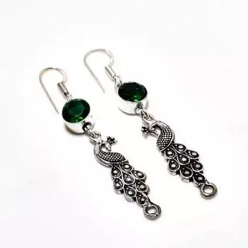 Серьги ручной работы из хромдиопсида с посеребрением 925 пробы 2,27 дюйма