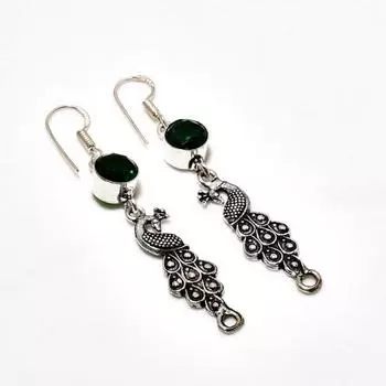 Серьги ручной работы из хромдиопсида с посеребрением 925 пробы 2,34 дюйма