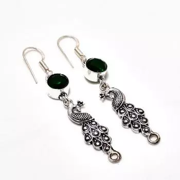 Серьги ручной работы из хромдиопсида с посеребрением 925 пробы 2,34 дюйма