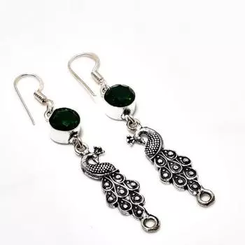 Серьги ручной работы из хромдиопсида с посеребрением 925 пробы 2,27 дюйма