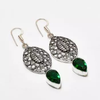 Серьги ручной работы из хромдиопсида с посеребрением 925 пробы 2,27 дюйма