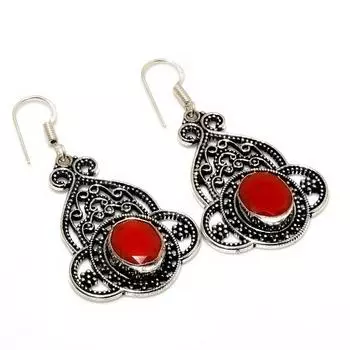 Серьги ручной работы из итальянского красного коралла с посеребрением 925 пробы 2,00 дюйма