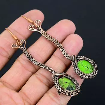 Серьги ручной работы из медной проволоки с натуральной медью и зеленой бирюзой 3,66 V2Y71