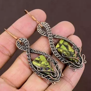 Серьги ручной работы из медной проволоки с натуральной медью и зеленой бирюзой 2,95 j5B97