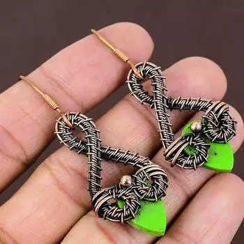 Серьги ручной работы из медной проволоки с натуральной медью и зеленой бирюзой 2,28 F1g58