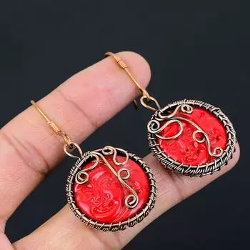 Серьги ручной работы из медной проволоки с натуральным красным камеей для лица и драгоценным камнем 2,36 L8h06