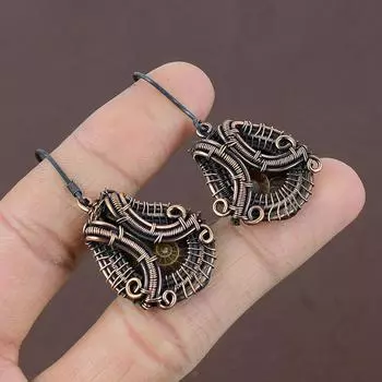 Серьги ручной работы из медной проволоки из натурального аммонита, ископаемый драгоценный камень, 1,89 i4i30