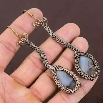 Серьги ручной работы из медной проволоки с натуральным дендритовым опалом 3,94 f6r32