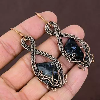 Серьги ручной работы из медной проволоки из натурального черного обсидиана 2,76 U7E22